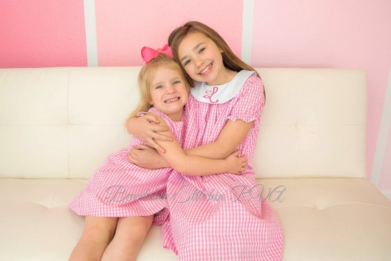 Personalized Girls Pink Gingham Bishop Dress, Gingham Bishop Dress, Baby Bishop Dress, Toddler Bishop Dress, Monogrammed Dress