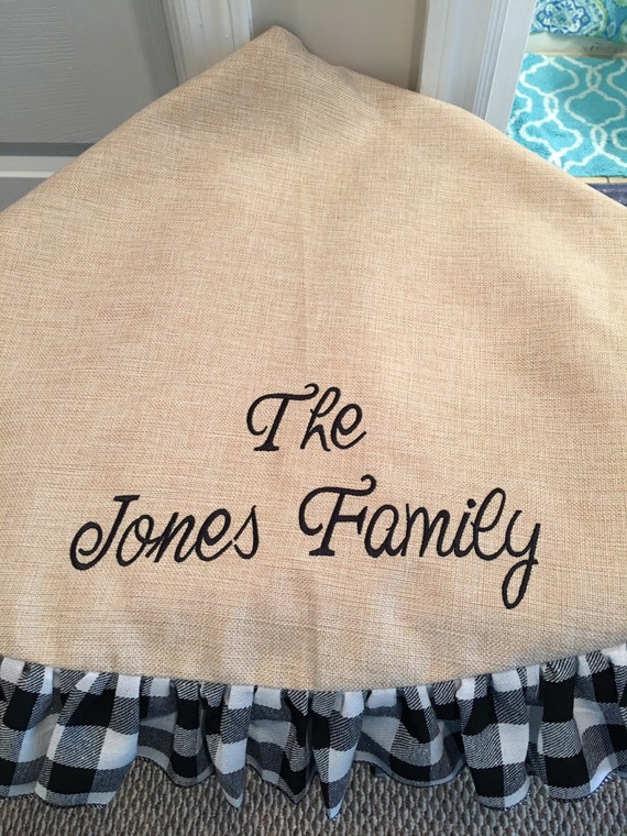 Personalized Buffalo Check Christmas Tree Skirt, Christmas Tree Skirt, Plaid Christmas Tree Skirt, Burlap Tree Skirt, Matching Stockings