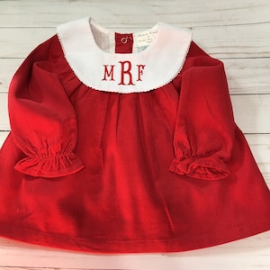 Monogrammed Corduroy Bishop Dress, Knee Length Dress, Girls Red Christmas Dress, Toddler Bishop Dress, Baby Christmas Dress, Ships Free