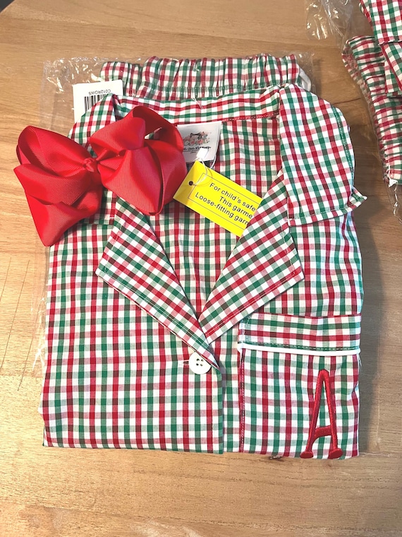 Personalized Family Christmas Classic Pajama Set, 2 Piece Classic Gingham Pajama Set, Unisex Lounge Pants