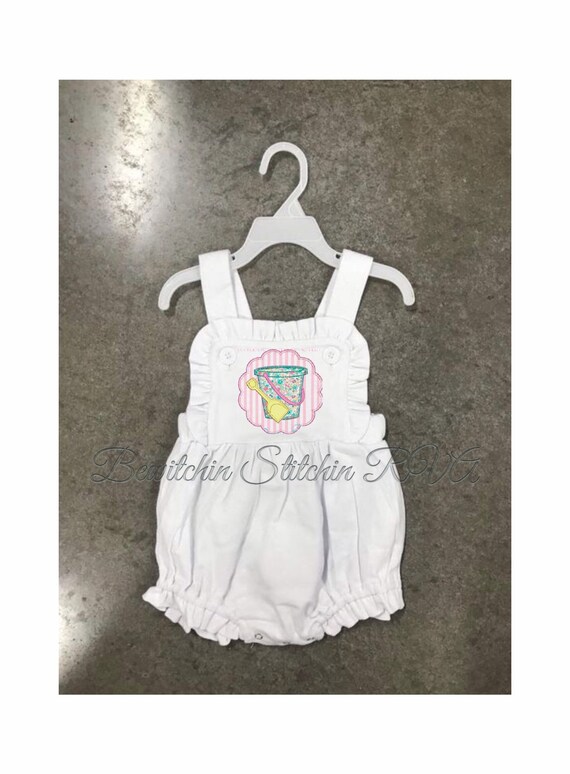 Personalized Girls White Ruffled Sunsuit, White Knit Romper, Baby Sunsuit, Baby Romper, Toddler Sunsuit, Girls Sunsuit, Toddler Romper, SHIP