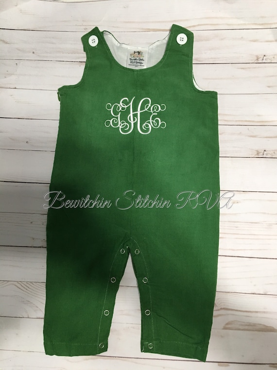 Personalized Green Corduroy Longall, Monogrammed Longall, Fully Lined, Baby, Toddler, Girls, Boys, Red, Navy, Chocolate Brown