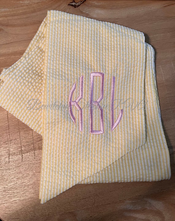Personalized Yellow Seersucker Bridal Sash, Seersucker Sash, Maternity Sash, Bride Sash, Pink, Blue, Gray Yellow, Lavender, White, Green