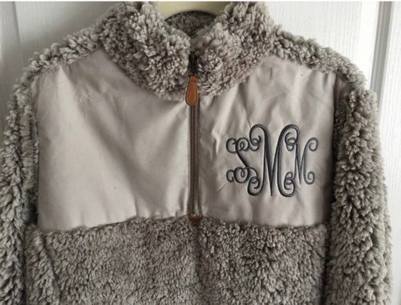 Personalized Ladies Gray Sherpa Pullover, Frosted Sherpa Pullover, Monogrammed Pullover, Gray, Black, Ivory, Brown, Wine