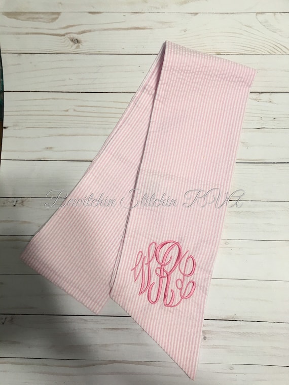 Personalized Newborn Pink Seersucker Swaddling Baby Sash, Maternity Sash, Bride Sash, Pink, Blue, Gray Yellow, Lavender, White, Green