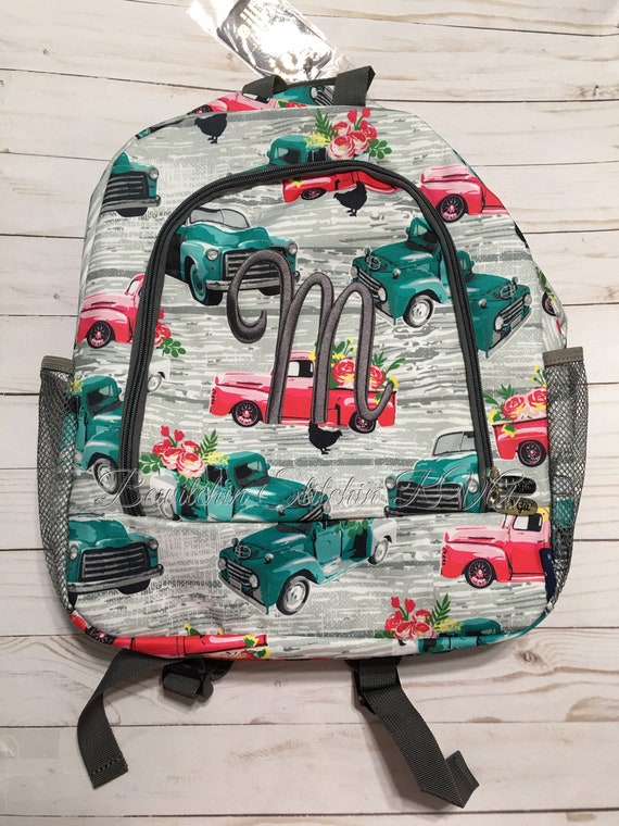 Monogrammed Farm Truck Backpack, Truck Backpack, Vintage Trucks Backpack, Backpack with Trucks, Farmhouse Backpack