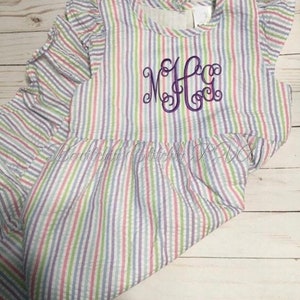 Personalized Pastel Stripe Seersucker Dress, Girls Easter Dress, Toddler Seersucker Dress, Baby Seersucker Dress, Easter Dress image 2