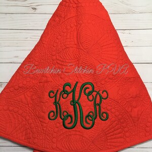 Personalized Quilted Christmas Tree Skirt, White Christmas Tree Skirt, Red Christmas Tree Skirt, Green Quilted Christmas Tree Skirt image 2