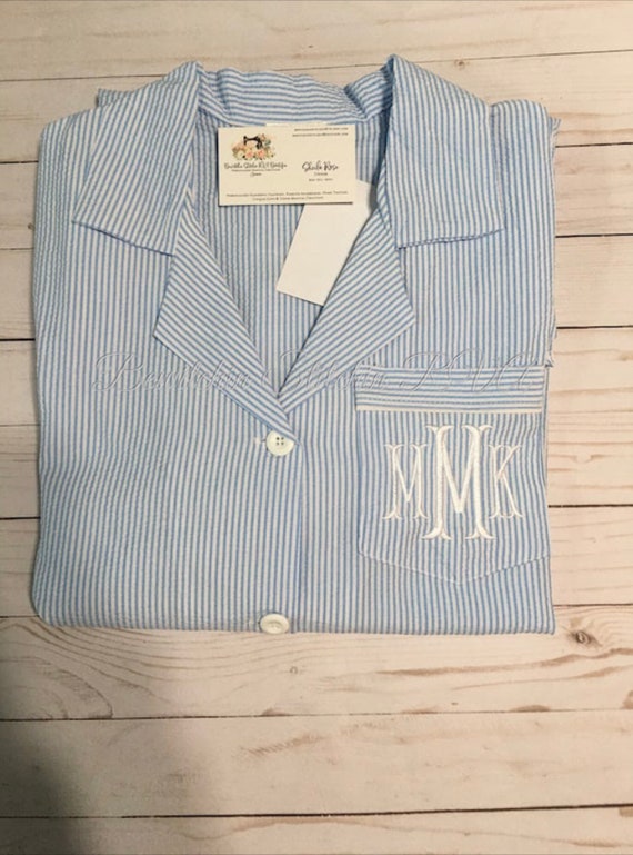 Monogrammed Night Shirt, Bridesmaid Night Shirt, Seersucker Loungewear, Ladies Night Shirt, FREE Shipping