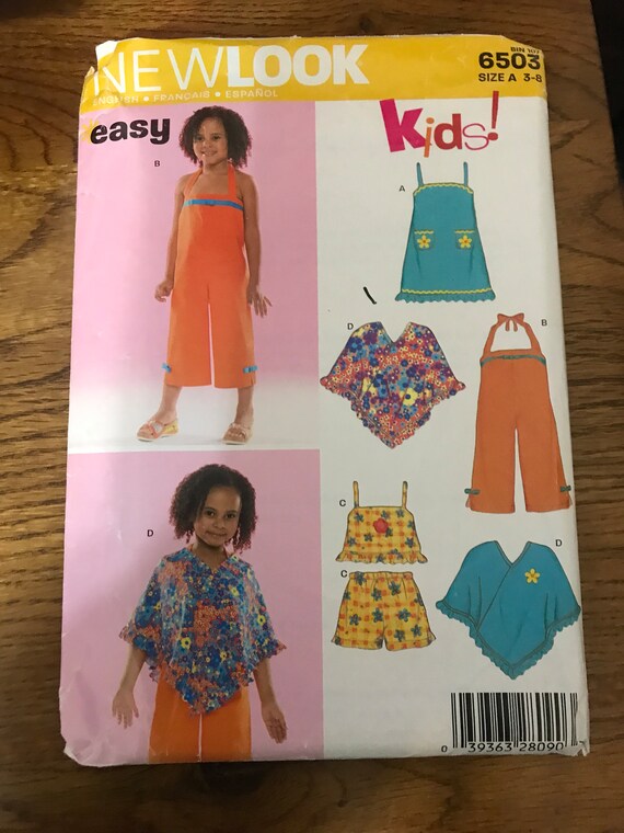 NEWLOOK Sewing Pattern 6508, Girls Sizes 3-8, Jumpsuit, Poncho, Sundress, Shorts, Top, Uncut