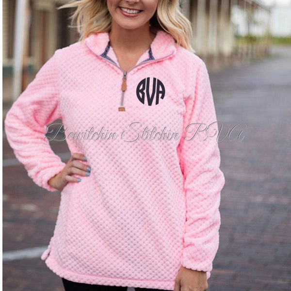 Personalized Ladies Pink Pineapple Quarter Zip Pullover, Ladies Quilted Sherpa Pullover, Pink Quarter Zip Pullover, Monogrammed Pullover