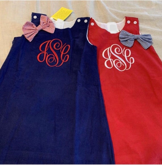 Monogrammed Corduroy Jumper Dress, Red Jumper, Christmas Dress, Corduroy, Fully Lined, toddlers, girls, navy, green, brown, Personalized