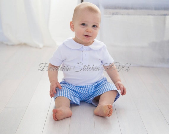 Personalized Light Blue Gingham Shorts, Boys Shorts,  Unisex Shorts, Baby, Toddler, Boys, Navy, Red, Light Blue