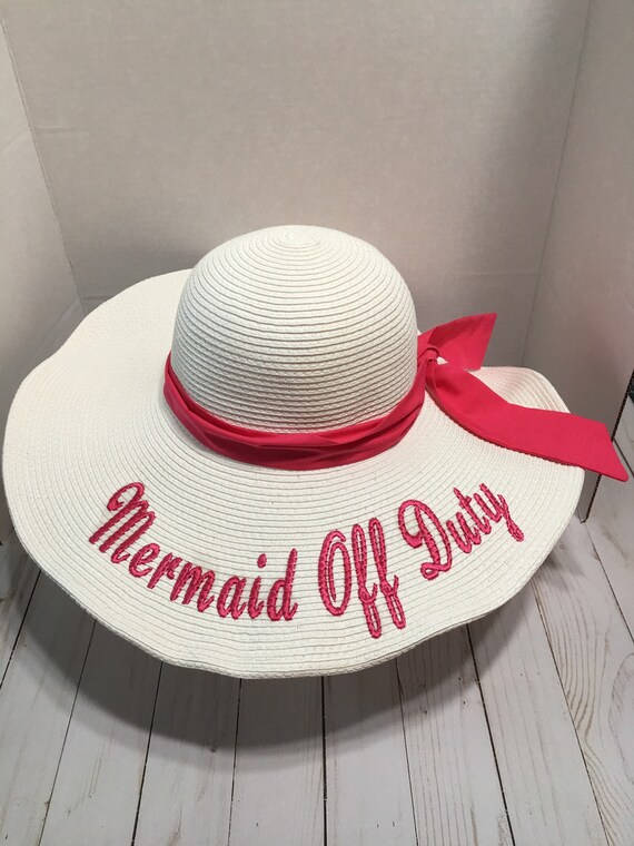 Monogrammed Ivory White Floppy Beach Hat, Straw Hat, Beach Hat, Bridesmaid Gift, White, Black, Navy, Coral, Hot Pink, Aqua
