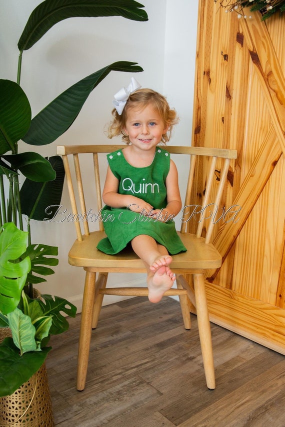 Monogrammed Green Corduroy Jumper Dress, Green Jumper, Christmas Dress, Corduroy, Fully Lined, toddlers, girls, navy, brown