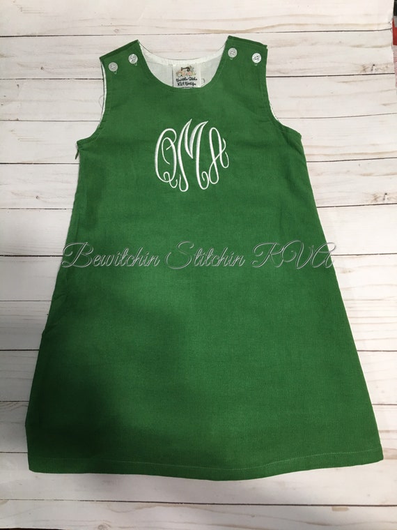 Monogrammed Corduroy Jumper Dress, Green Jumper, Christmas Dress, Corduroy, Fully Lined, toddlers, girls, navy, green, brown, Personalized