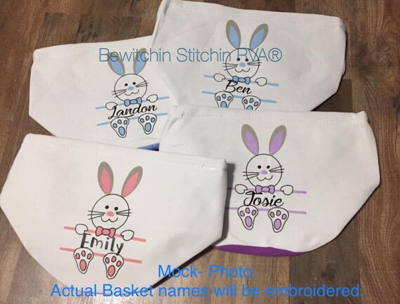Monogrammed Easter Bunny Bucket Basket, Easter Bucket, Bag, Tote, Purple, Pink, Green, Blue, EMBROIDERED, NOT VINYL Name