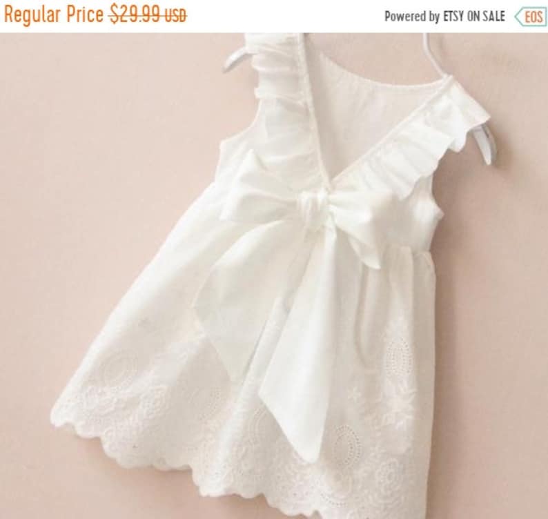 white eyelet flower girl dress