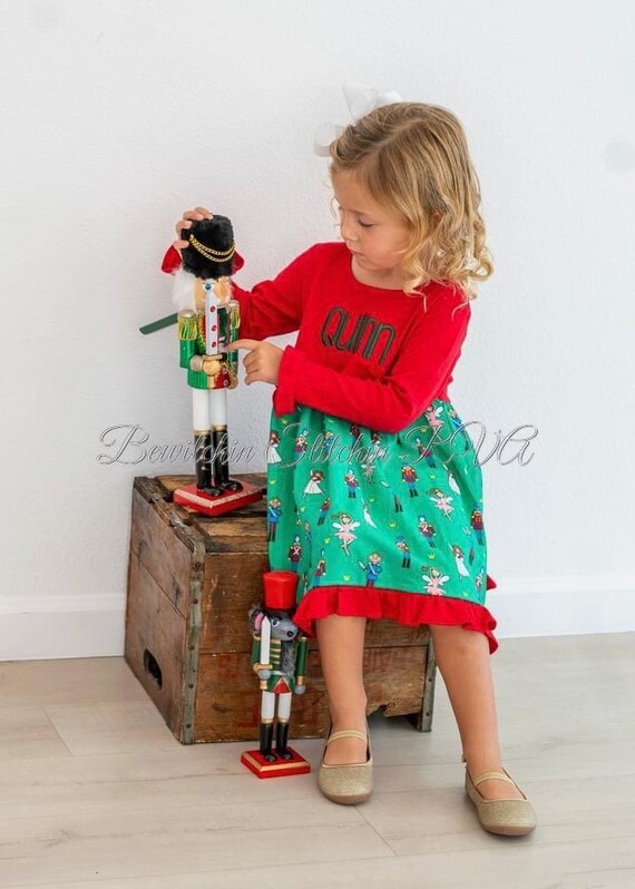 Personalized Girls Christmas Nutcracker Dress,Toddler Nutcracker Dress, Personalized Knit Christmas Dress, Baby Dress, Toddler Dress