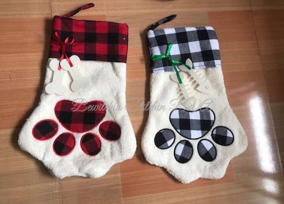 Personalized Dog Jingle Bell Christmas Stockings, Sherpa Pet Stocking, Paw Shaped Stocking, Dog Stocking, Cat Stocking, EMBROIDERED