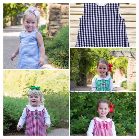 Monogrammed Easter Gingham Jumper Dress Gingham Dress Girls Gingham Dress Baby Dress Toddler Dress Navy Red Maroon Blue Etsy