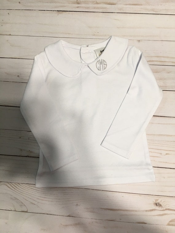 Personalized Peter Pan Collar Top, Unisex, long sleeves, white, babies, toddlers, boys, girls
