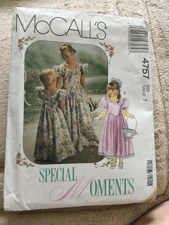 McCalls 4757, Girls Formal Gown or Dress, Flower Girl Dress, Size 6, Size 7, Uncut, SHIPS FREE