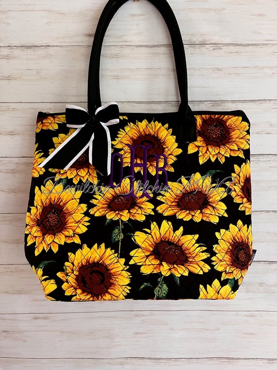 Monogrammed Quilted  Sunflower Tote,  Monogrammed Quilted Sunflower Purse, Sunflower Tote, Sunflower Purse