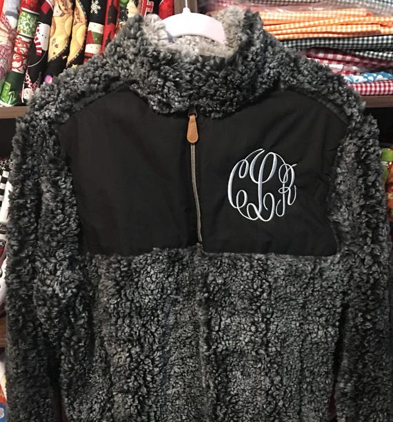 Monogrammed Black Sherpa Pullover, sherpa pullover, sherpa, US sizing, monogrammed, Grey, Gray, Black, Cream, Brown