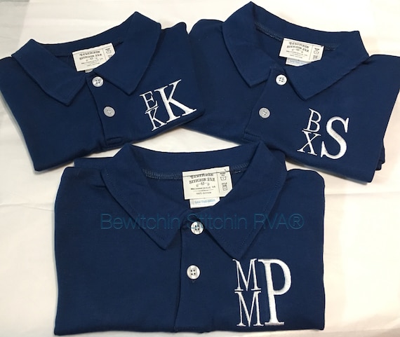 Personalized Polo Shirt, Baby, Toddler, Boys, White, Navy Blue, Light Blue