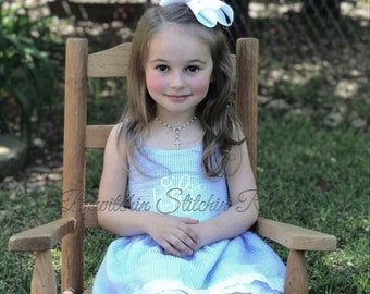 Personalized Easter Sundress, Girls Sundress, Seersucker Dress, Toddler Sundress, Blue Seersucker Dress, Pink Seersucker Dress