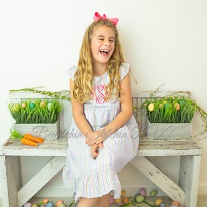 Personalized Pastel Stripe Seersucker Dress, Girls Easter Dress, Toddler Seersucker Dress, Baby Seersucker Dress, Easter Dress image 4