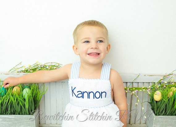 Personalized Seersucker Sunsuit, Unisex Baby Sunsuit, Unisex Toddler Sunsuit, Seersucker Baby Bubble, Seersucker Toddler Bubble, Bubble Suit