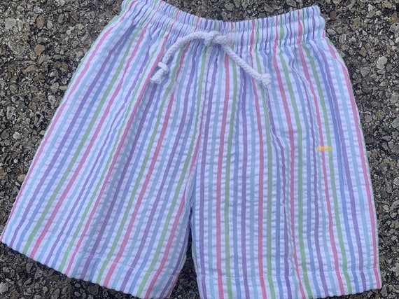 Personalized Pastel Stripe Boys Seersucker Swim Trunks, Baby Seersucker Swim Trunks, Toddler Seersucker Swim Trunks