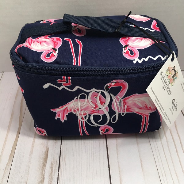 Personalized Flamingo Cosmetic Train Case, Cosmetic Bag, Preppy Prints, Sea Turtles, Elephants, Unicorns, Lobsters, Puppies, Baseballs