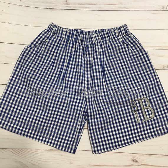 Personalized Navy Gingham Shorts, Boys Shorts,  Unisex Shorts, Baby, Toddler, Boys, Navy, Red, Light Blue