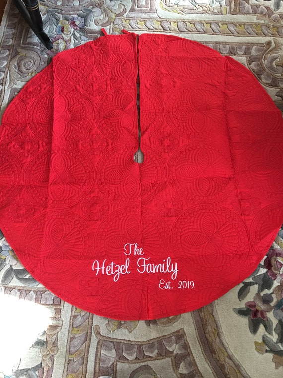 Personalized Quilted Christmas Tree Skirt, White Christmas Tree Skirt, Red Christmas Tree Skirt, Green Quilted Christmas Tree Skirt