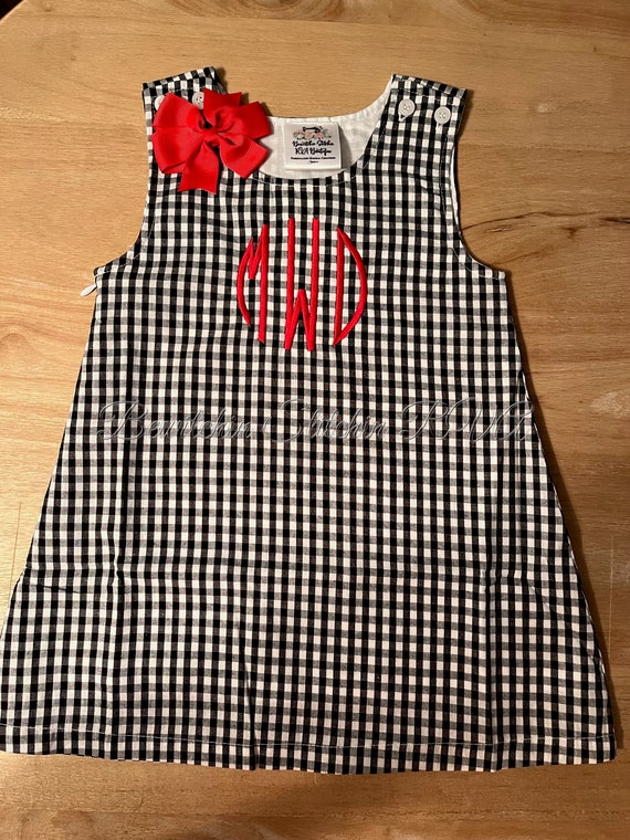 Monogrammed Black Gingham Jumper Dress, Gingham Dress, Girls Gingham Dress, Babies, Toddlers, Girls