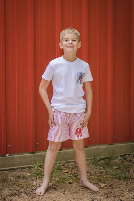 Personalized Shorts, Boys, Seersucker,  Baby, Toddler, Boys, Navy, Khaki, Blue