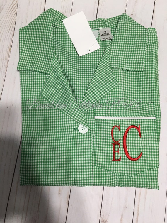 Personalized Ladies Green Gingham Night Shirt, CHRISTMAS  Night Shirt, Gingham Loungewear, Ladies Night Shirt, EllieO Brand, CLEARANCE