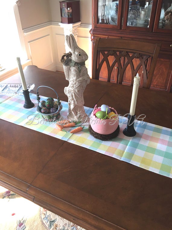 Monogrammed Custom Made Reversible Pastel Table Runner, Pastel Buffalo Check Table Runner, Pastel Plaid Table Runner, Farmhouse Table Runner