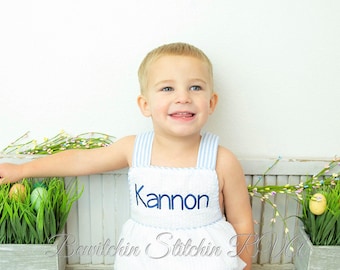 Personalized Seersucker Sunsuit, Unisex Baby Sunsuit, Unisex Toddler Sunsuit, Seersucker Baby Bubble, Seersucker Toddler Bubble, Bubble Suit