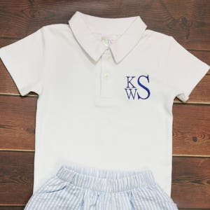 Personalized Polo Shirt, Baby, Toddler, Boys, White, Navy Blue image 4