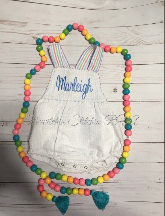 Personalized Seersucker Sunsuit, Unisex Baby Sunsuit, Unisex Toddler Sunsuit, Seersucker Baby Bubble, Seersucker Toddler Bubble Suit