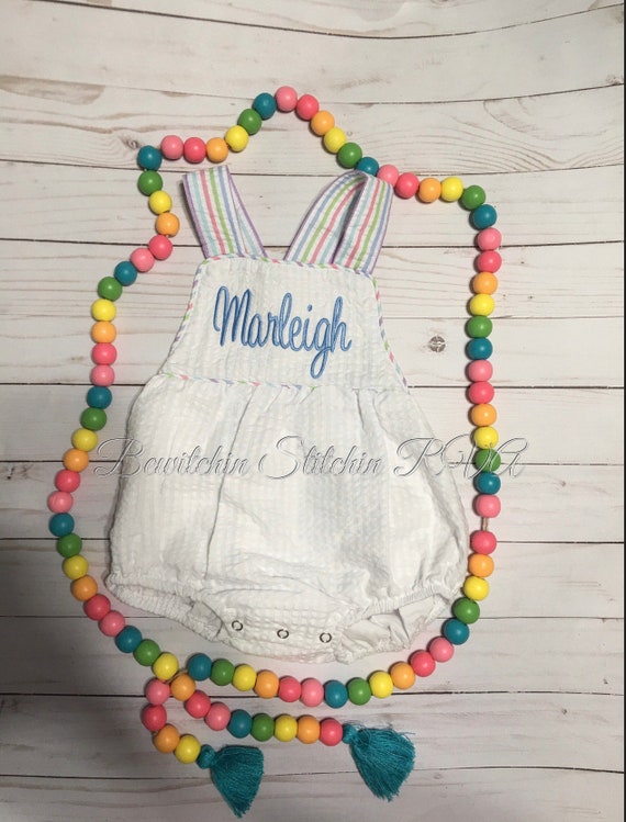 Personalized Unisex Sunsuit, Unisex Seersucker Baby Sunsuit, Unisex Toddler Sunsuit, Seersucker Baby Bubble, Seersucker Toddler Bubble