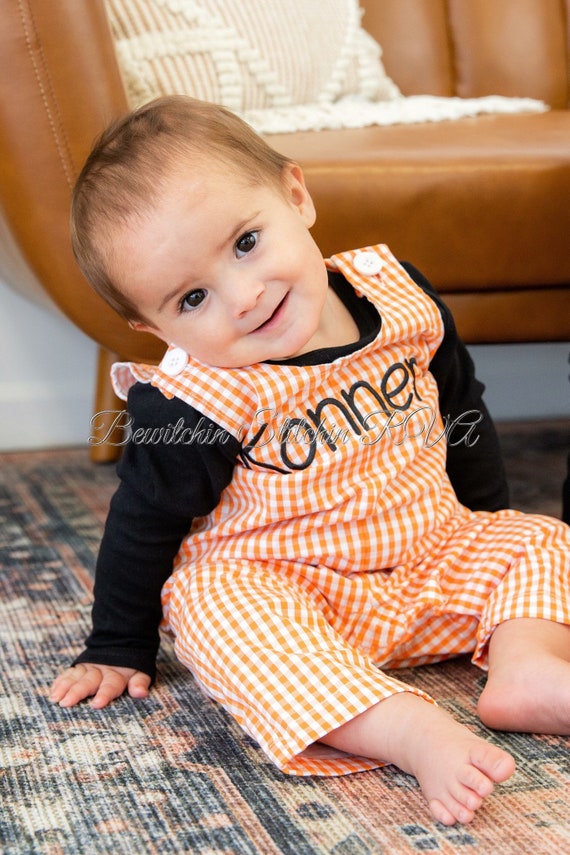 Personalized Orange Gingham Longall, Orange Gingham Longall, Monogrammed Orange Gingham Longall