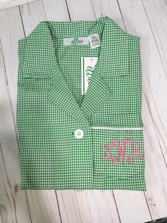 Personalized Ladies Green Gingham Night Shirt, CHRISTMAS  Night Shirt, Gingham Loungewear, Ladies Night Shirt, EllieO Brand, CLEARANCE