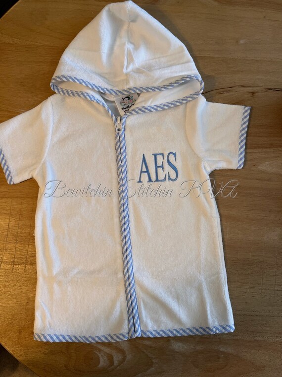 Personalized Swimsuit Cover-Up, Babies, Toddlers, Boys, White, Blue Seersucker Trim, Red Trim, Green Trim,Monogrammed, SIZE UP