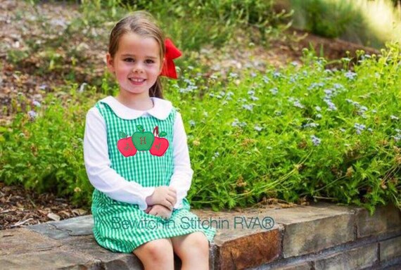 Personalized Gingham Jumper Dress, Christmas Dress, Babies, Toddlers, Girls, navy, red, green, maroon