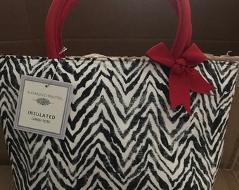 Raymond Waites Insulated Lunch Tote, Black & White Zebra Print, NWT